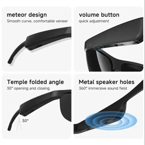 Gafas de sol inteligentes con luz azul, lentes estéreo con altavoces duales para escuchar música, llamadas táctiles, Bluetooth, a la moda - Imagen 2