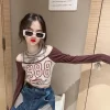 Camiseta con hombros descubiertos para niña, ropa de baile de hip hop, ropa de calle de moda para niña adolescente, Tops de 8, 10, 12 años