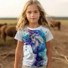 Camiseta de manga corta con Gato y caballo para niño, ropa Kawaii de verano, Tops de moda, de 8 a 14 años - Imagen 3