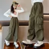 Pantalones Cargo para niña adolescente, pantalón informal de pierna ancha, holgado, coreano, a la moda, 5, 8, 10, 12 y 14 años