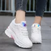 Zapatillas de deporte de plataforma blanca para mujer, zapatos deportivos de cuña oculta, de cuero, de lujo, de 7cm, para otoño, 2022 - Imagen 3