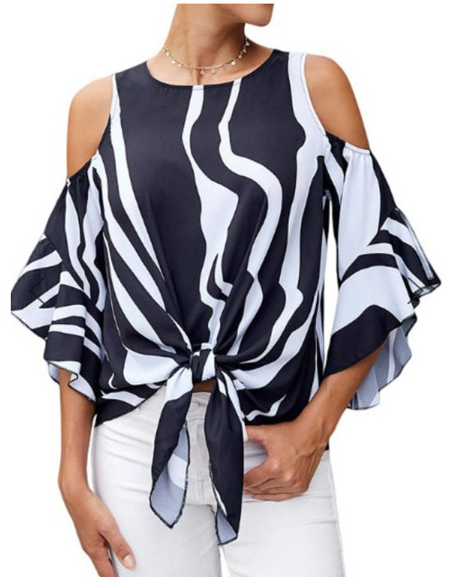 blusa  New Striped Off Shoulder Blouse Women Short Sleeve Sexy Shirt Plus Size Casual Round Neck Blusas Mujer De Moda