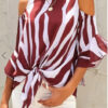 blusa  New Striped Off Shoulder Blouse Women Short Sleeve Sexy Shirt Plus Size Casual Round Neck Blusas Mujer De Moda