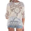 blusa Jastie Bohemian Hollow Out Beach Cover Up Blouse Beach Shirt Women Crochet Lace Top Blusas mujer de moda Summer Shirt Tops