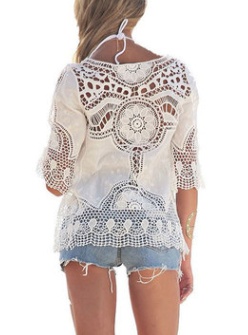 blusa Jastie Bohemian Hollow Out Beach Cover Up Blouse Beach Shirt Women Crochet Lace Top Blusas mujer de moda Summer Shirt Tops