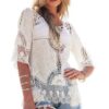 blusa Jastie Bohemian Hollow Out Beach Cover Up Blouse Beach Shirt Women Crochet Lace Top Blusas mujer de moda Summer Shirt Tops