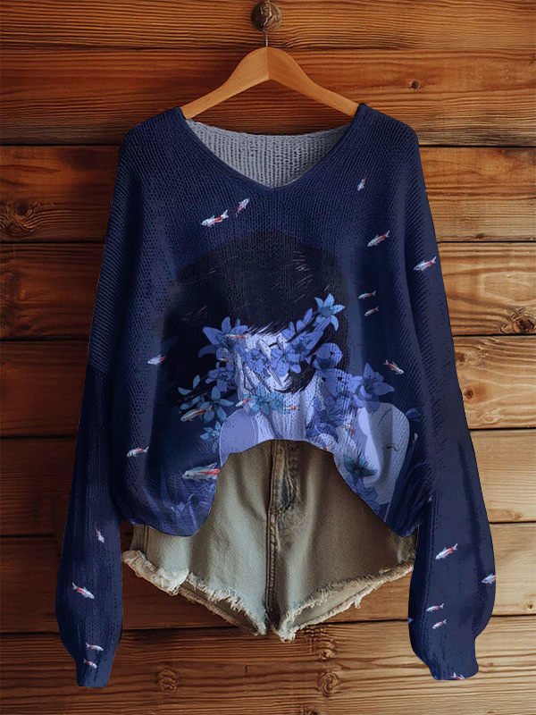 blusa manga largaAutumnWinter V-Neck Loose 3D Knitted Sweater For Women