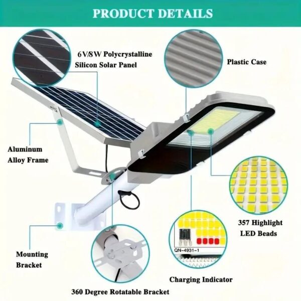 lampara Solar-powered LED Streetlights With Rechargeable Batteries And 360-degree LED Panels, Durable Plastic Semi-recessed Outdoor Garden Lighting.