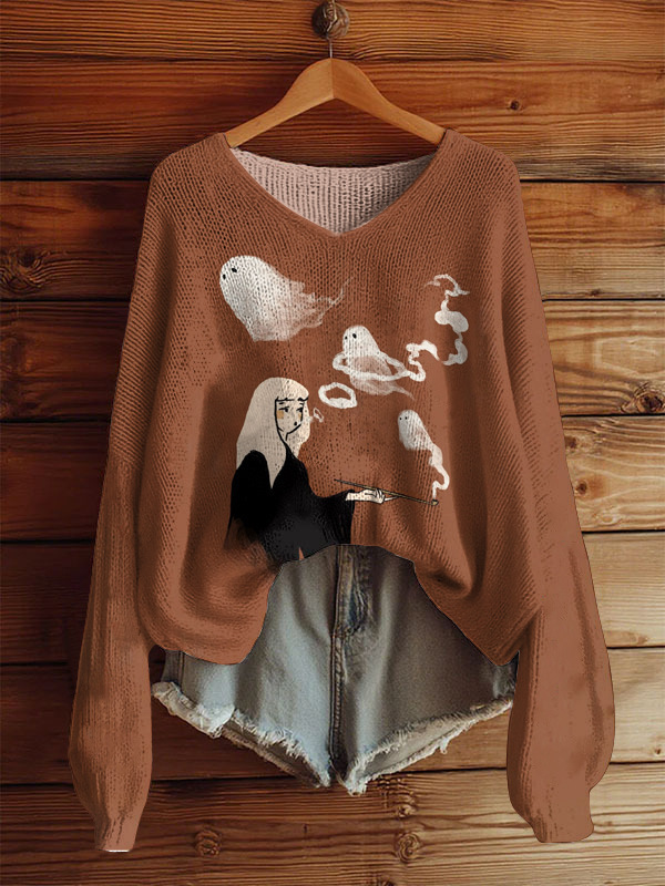 blusa manga largaAutumnWinter V-Neck Loose 3D Knitted Sweater For Women